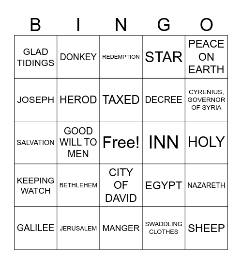 Birth of Jesus Bingo Card