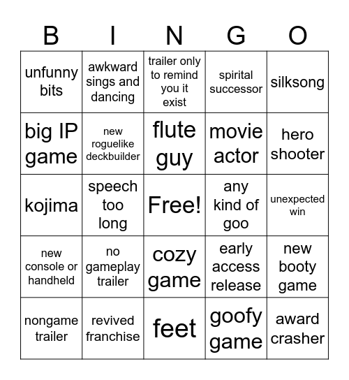 game award Bingo Card