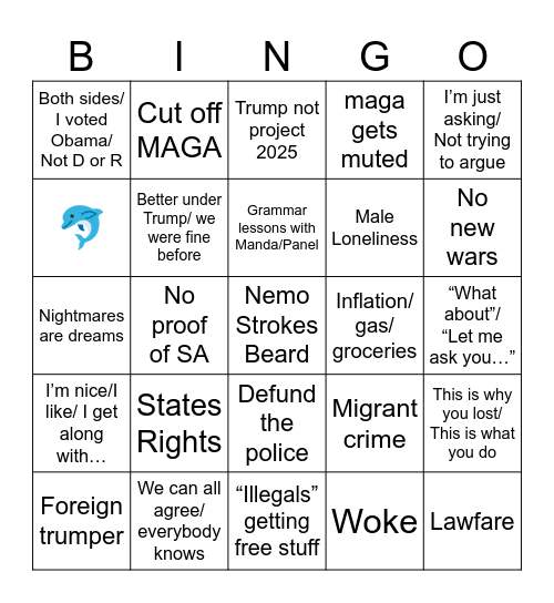 he picked who? Bingo Card