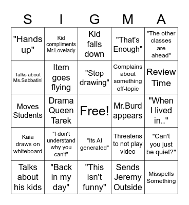 Mr.Lovelady's 3rd Period Science Bingo Card