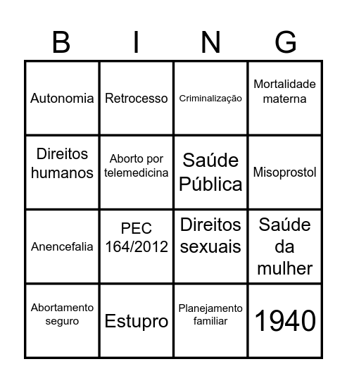 RAP da Saúde Bingo Card