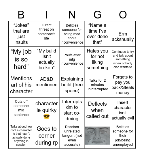 Anthony Bingo Card