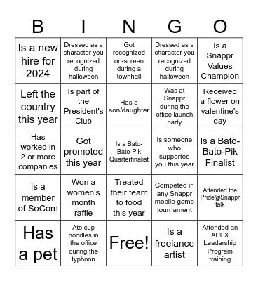 Test YEP Bingo Card