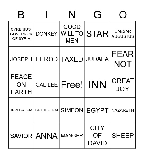 Birth of Jesus Bingo Card