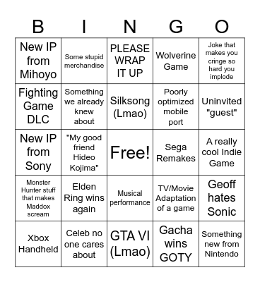 Game Awards 2024 Bingo Card