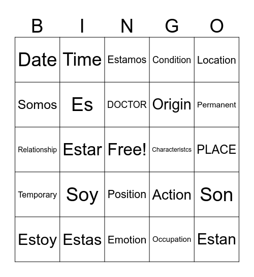 Ser and Estar :) Bingo Card