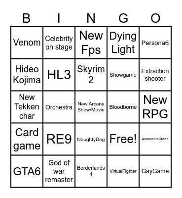 GameAwards Bingo Card