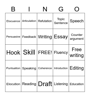 Elocution Bingo Card