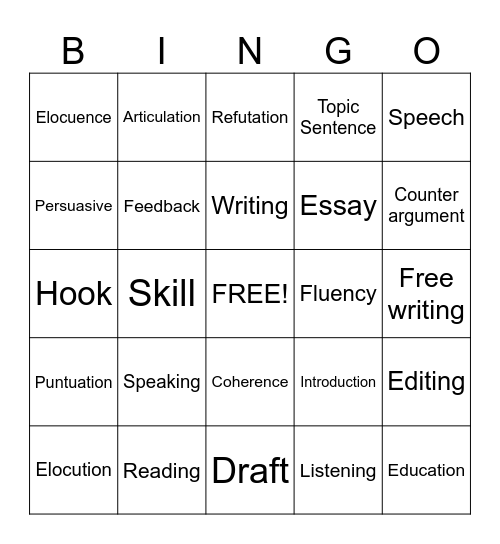 Elocution Bingo Card