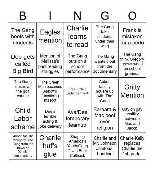 Abbott Elementary/IASIP Crossover Bingo Card