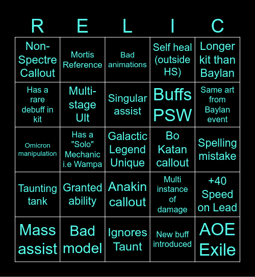 GL Ahsoka kit bingo Card