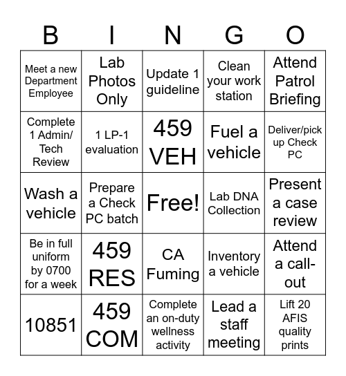 Forensic Bingo Card