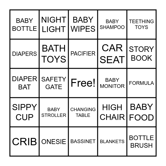 Brooke's Baby Shower Bingo! Bingo Card