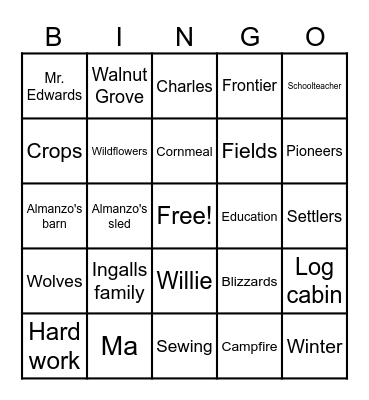 Little House On The Prairie Bingo Card