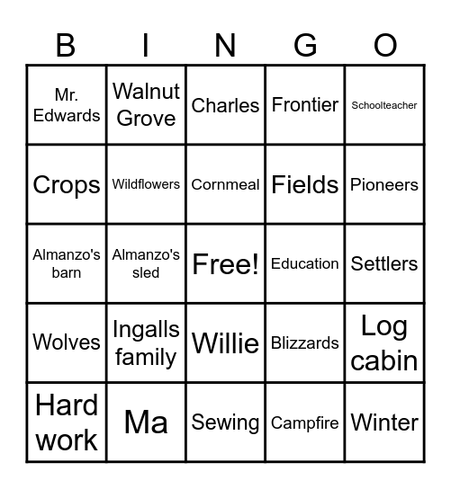 Little House On The Prairie Bingo Card