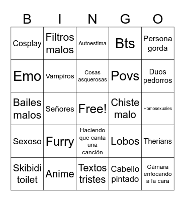 Tiktok cringe (español) Bingo Card