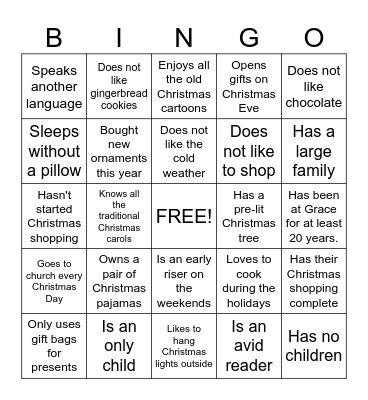 Christmas  People Bingo Card