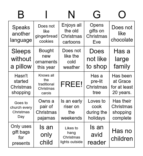 Christmas  People Bingo Card