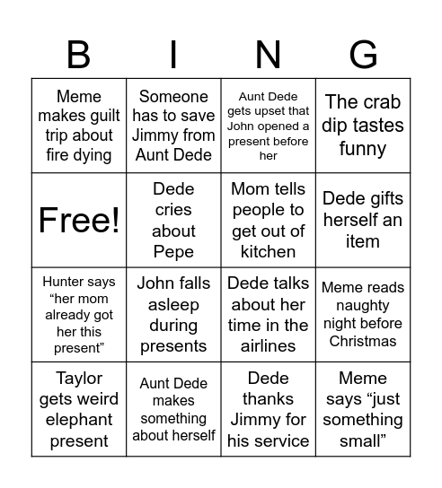 Christmas Eve Bingo Card