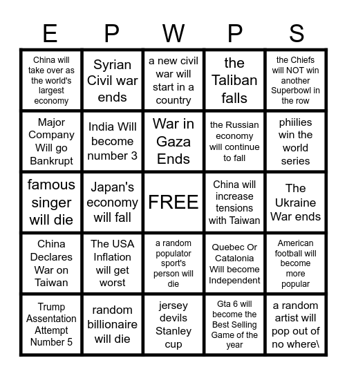 2024 Bingo Card Bingo Card