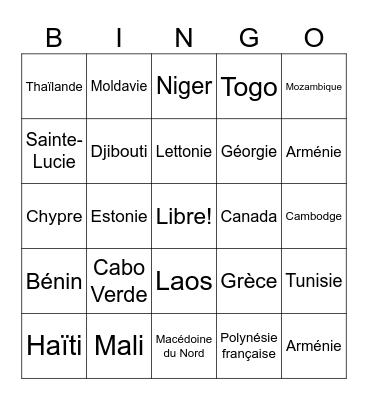Les Pays Francophone Bingo Card
