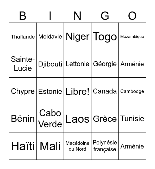 Les Pays Francophone Bingo Card