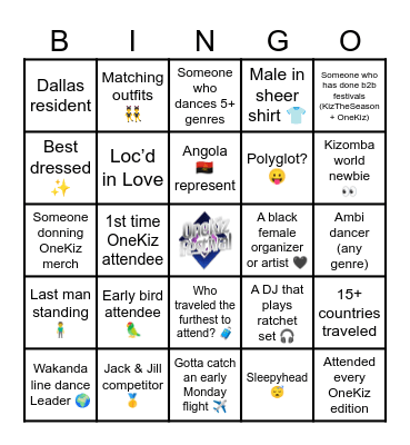 OneKiz Bingo Card