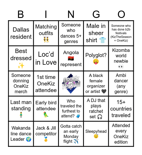 OneKiz Bingo Card