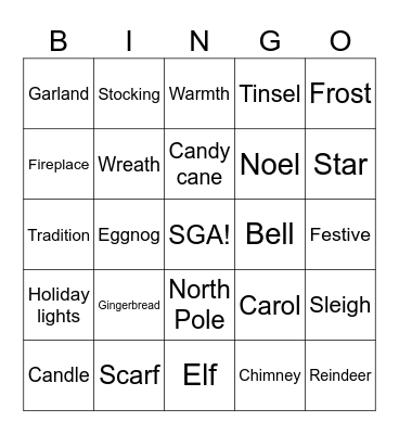 SGA Winter Celebration Bingo Card