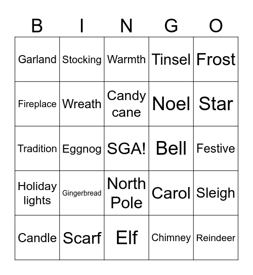 SGA Winter Celebration Bingo Card
