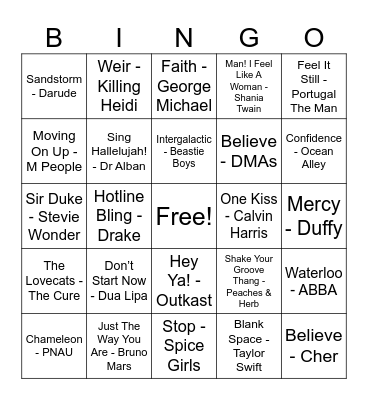 Musical Bingo - Pop Hits Bingo Card