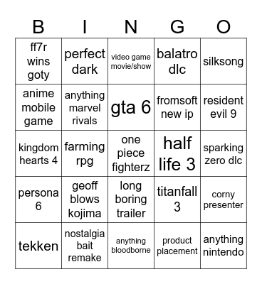 fewfew Bingo Card