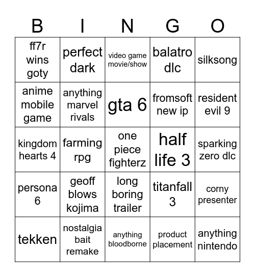 fewfew Bingo Card