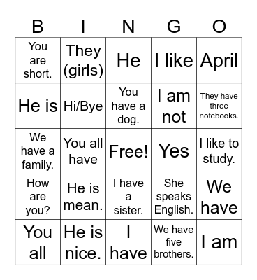 Greetings Bingo Card