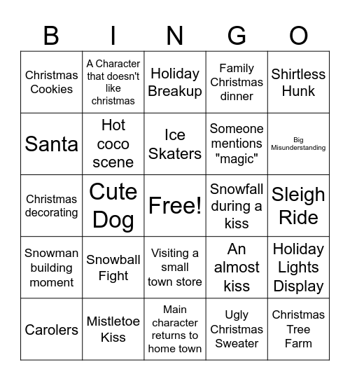 Hallmark Movie Bingo Card