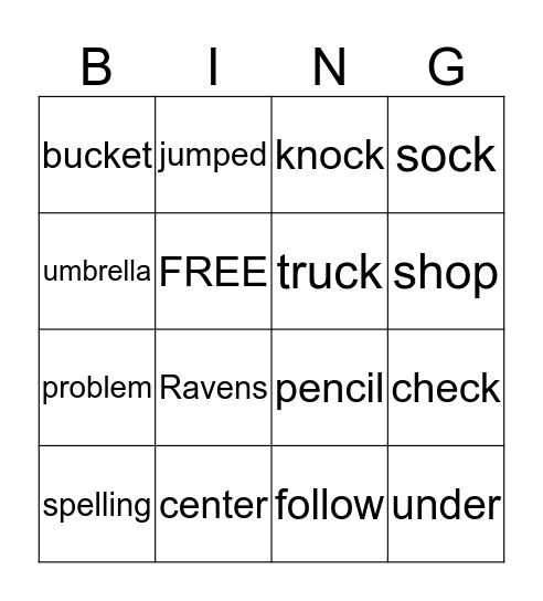 Short e, o, u Words Bingo Card