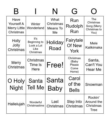 Christmas #1 Bingo Card