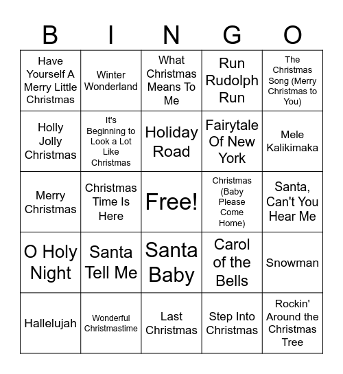 Christmas #1 Bingo Card