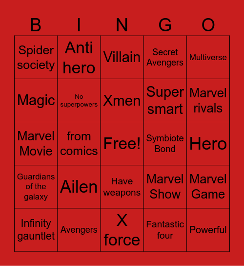 Marvel bingo Card