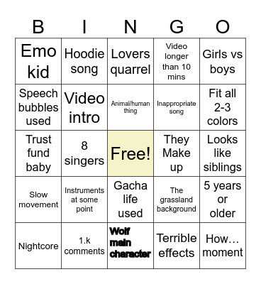 Gacha singing battle (7th video) Bingo Card