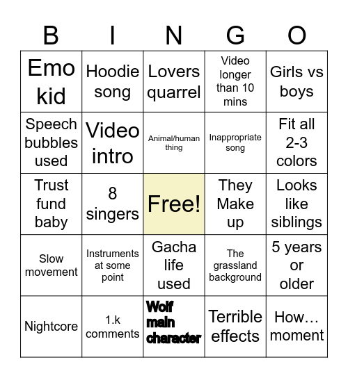 Gacha singing battle (7th video) Bingo Card