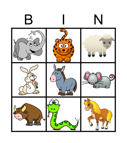 Animal Sounds Bingo Card