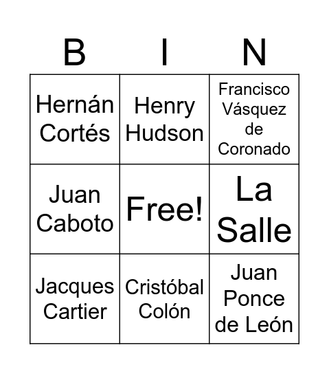 Los Conquistadores Bingo Card