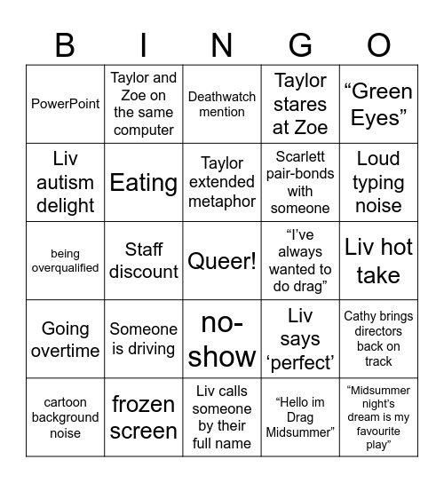 drag midsummer zoom Bingo Card