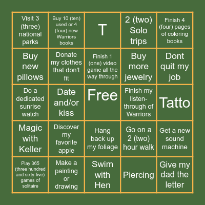 Sam's Easy Bingo Card