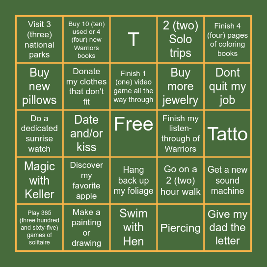 Sam's Easy Bingo Card