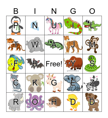 Animal Letter Bingo Card