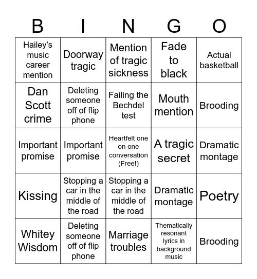 One Tree Hill Bingo Card