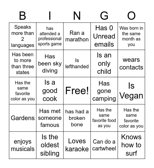 Find someone who..... Bingo Card