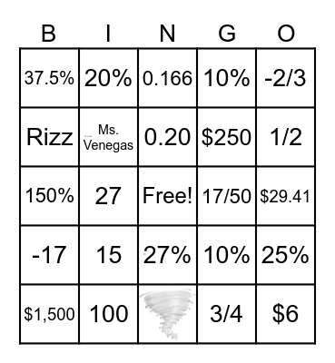 Hornedo 6th % Proportions Bingo Card